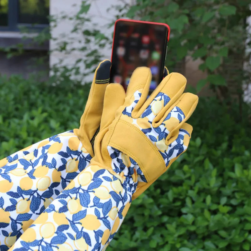 Garten-Arbeitshandschuhe mit langem Arm – Schutz vor Rosenstacheln und trockenen Ästen – Rutschfest, abrasionsbeständig, Touchscreen-kompatibel