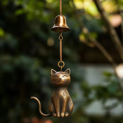 Katzen-Windspiel aus Bronze-Optik | Anhänger für Türen, Fenster und Garten | Dekoration für Balkon und Hof