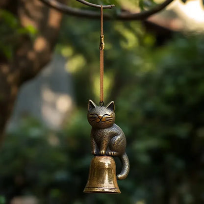 Katzen-Windspiel aus Bronze-Optik | Anhänger für Türen, Fenster und Garten | Dekoration für Balkon und Hof